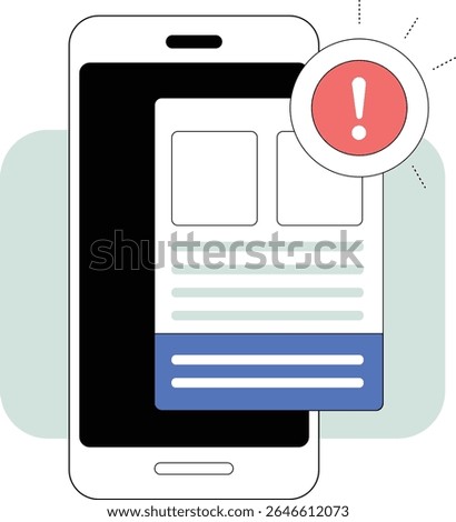 Flat Icon of Smartphone With Financial Notification Popup and Exclamation Mark in Clean Vector UI Style for Mobile Alert or Banking App Design Elements - Vector Illustration