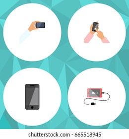 Flat Icon Smartphone Set Of Accumulator, Telephone, Interactive Display And Other Vector Objects. Also Includes Display, Interactive, Cellphone Elements.