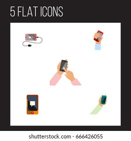 Flat Icon Smartphone Set Of Accumulator, Cellphone, Keep Phone And Other Vector Objects. Also Includes Chatting, Telephone, Keep Elements.