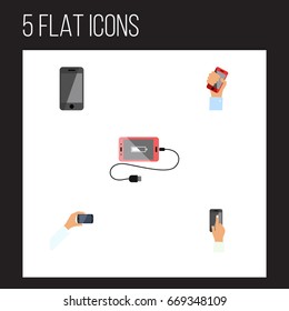 Flat Icon Smartphone Set Of Accumulator, Cellphone, Telephone And Other Vector Objects. Also Includes Touchscreen, Holding, Telephone Elements.