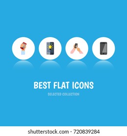 Flat Icon Smartphone Set Of Cellphone, Interactive Display, Screen And Other Vector Objects. Also Includes Telephone, Brightness, Bulb Elements.