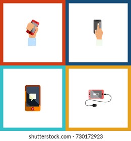 Flat Icon Smartphone Set Of Cellphone, Accumulator, Chatting And Other Vector Objects. Also Includes Charge, Telephone, Phone Elements.