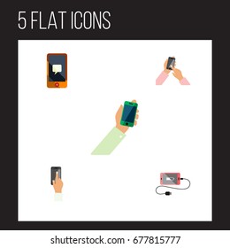 Flat Icon Smartphone Set Of Keep Phone, Accumulator, Touchscreen And Other Vector Objects. Also Includes Message, Charge, Interactive Elements.