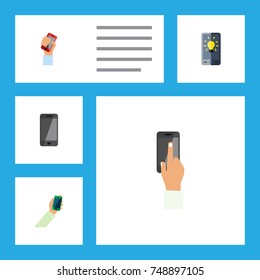 Flat Icon Smartphone Set Of Screen, Cellphone, Telephone And Other Vector Objects. Also Includes Screen, Phone, Holding Elements.