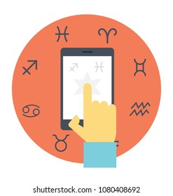 
Flat icon of a smartphone surfing through daily horoscope
