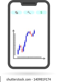 flat icon of smartphone with trading graphs on the screen isolated