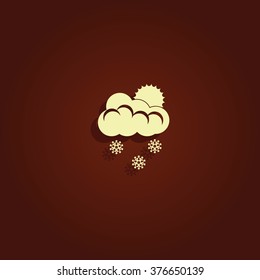 Flat icon of snow. Sun behind the clouds sign.
