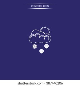 Flat icon of snow. Sun behind the clouds sign.