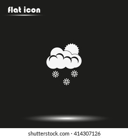Flat icon of snow. Sun behind the clouds sign.