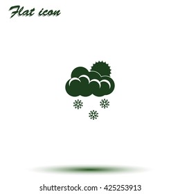 Flat icon of snow. Sun behind the clouds sign.