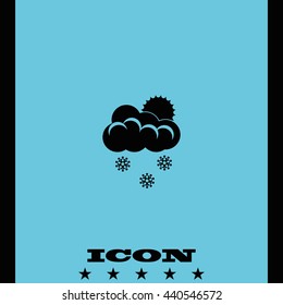 Flat icon of snow. Sun behind the clouds sign.