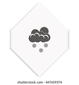 Flat icon of snow. Sun behind the clouds sign.