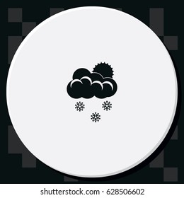 Flat icon of snow. Sun behind the clouds sign.