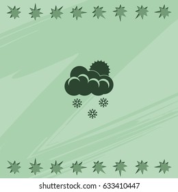 Flat icon of snow. Sun behind the clouds sign.