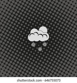 Flat icon of snow. Sun behind the clouds sign.