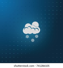 Flat icon of snow. Sun behind the clouds sign.
