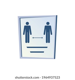 Icono plano del afiche de pared de distancia social en el marco sobre la ilustración del vector de fondo blanco