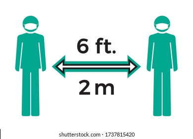 Flat Icon Social Distancing Concept. Stay Six Feet Or Two Meters Apart. Coronavirus COVID-19 Outbreak. Flat Icon Vector Illustration