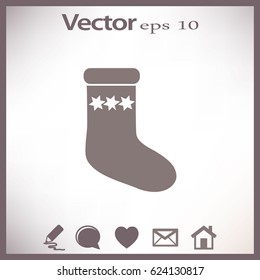 Flat icon. Sock for gifts.