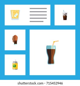 Flat Icon Soda Set Of Beverage, Lemonade, Carbonated And Other Vector Objects. Also Includes Drink, Juice, Carbonated Elements.