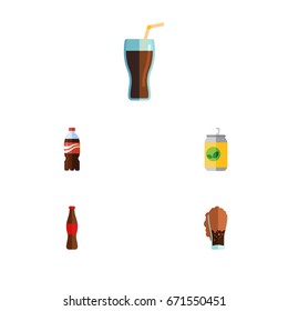 Flat Icon Soda Set Of Soda, Bottle, Beverage And Other Vector Objects. Also Includes Cola, Carbonated, Beverage Elements.