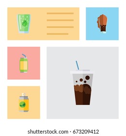 Flat Icon Soda Set Of Carbonated, Soda, Cup And Other Vector Objects. Also Includes Cup, Drink, Fizzy Elements.