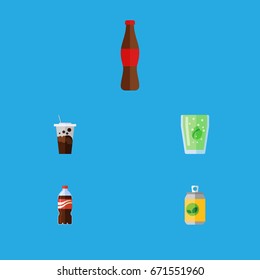 Flat Icon Soda Set Of Cup, Beverage, Carbonated And Other Vector Objects. Also Includes Cola, Bottle, Carbonated Elements.