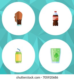 Flat Icon Soda Set Of Soda, Cup, Bottle And Other Vector Objects. Also Includes Cup, Bottle, Beverage Elements.