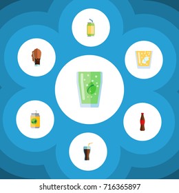 Flat Icon Soda Set Of Drink, Cup, Beverage And Other Vector Objects. Also Includes Cup, Beverage, Juice Elements.