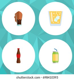 Flat Icon Soda Set Of Juice, Soda, Lemonade And Other Vector Objects. Also Includes Bottle, Carbonated, Soda Elements.