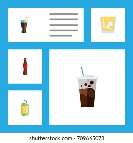 Flat Icon Soda Set Of Juice, Drink, Lemonade And Other Vector Objects. Also Includes Beverage, Juice, Lemonade Elements.