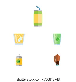 Flat Icon Soda Set Of Lemonade, Drink, Cup And Other Vector Objects. Also Includes Beverage, Soda, Drink Elements.