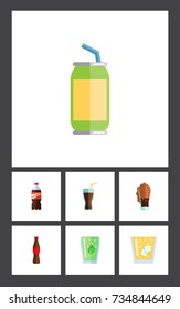 Flat Icon Soda Set Of Soda, Lemonade, Drink And Other Vector Objects. Also Includes Cup, Fizzy, Drink Elements.