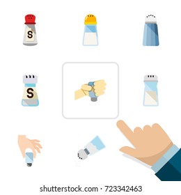 Flat Icon Sodium Set Of Flavor, Pour, Shaker And Other Vector Objects. Also Includes Hand, Condiment, Bottle Elements.