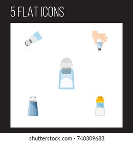 Flat Icon Sodium Set Of Pour, Spicy, Sodium And Other Vector Objects. Also Includes Saltshaker, Spice, Condiment Elements.