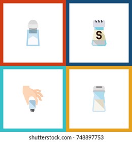 Flat Icon Sodium Set Of Pour, Sodium, Shaker And Other Vector Objects. Also Includes Spicy, Saltshaker, Flavor Elements.