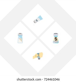 Flat Icon Sodium Set Of Salt, Shaker, Flavor And Other Vector Objects. Also Includes Hand, Flavor, Shaker Elements.