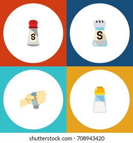 Flat Icon Sodium Set Of Saltshaker, Shaker, Spicy And Other Vector Objects. Also Includes Spicy, Condiment, Pour Elements.