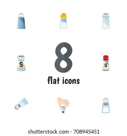 Flat Icon Sodium Set Of Spice, Salt, Condiment And Other Vector Objects. Also Includes Sodium, Shaker, Saltshaker Elements.