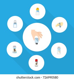 Flat Icon Sodium Set Of Spicy, Salt, Sodium And Other Vector Objects. Also Includes Pour, Salt, Bottle Elements.