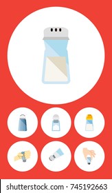 Flat Icon Sodium Set Of Spicy, Salt, Flavor And Other Vector Objects. Also Includes Bottle, Pour, Salt Elements.