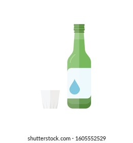 Flat icon of Soju with glass. It is a famous clear, colorless distilled beverage of Korean origin