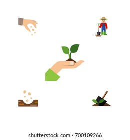 Flat Icon Sow Set Of Care, Man, Soil And Other Vector Objects. Also Includes Soil, Care, Seed Elements.