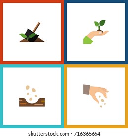 Flat Icon Sow Set Of Care, Seed, Soil And Other Vector Objects. Also Includes Hand, Sowing, Seed Elements.