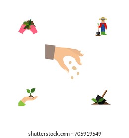 Flat Icon Sow Set Of Sow, Man, Plant And Other Vector Objects. 