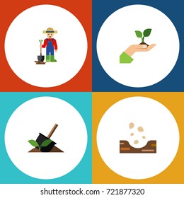 Flat Icon Sow Set Of Man, Soil, Seed And Other Vector Objects. Also Includes Plant, Sowing, Hand Elements.