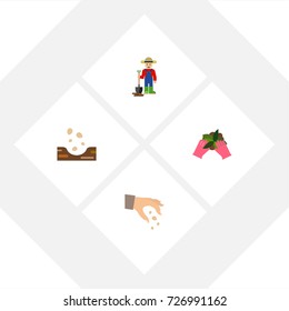 Flat Icon Sow Set Of Plant, Man, Sow And Other Vector Objects. Also Includes Shovel, Sow, Glove Elements.