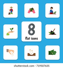 Flat Icon Sow Set Of Seed, Soil, Plant And Other Vector Objects. Also Includes Care, Farmer, Glove Elements.