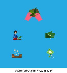 Flat Icon Sow Set Of Seed, Glove, Florist And Other Vector Objects. Also Includes Plant, Packet, Woman Elements.
