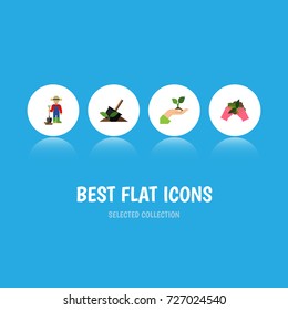 Flat Icon Sow Set Of Soil, Care, Plant And Other Vector Objects. Also Includes Farmer, Hand, Soil Elements.